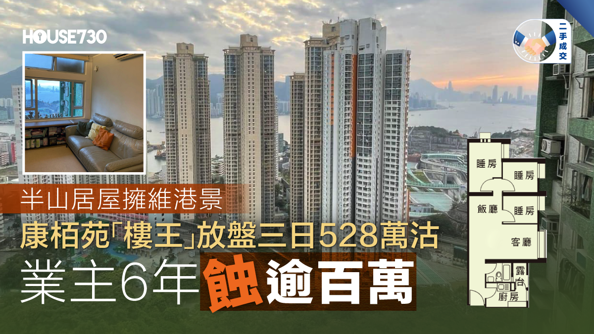 二手成交|康栢苑 「樓王」放盤三日528萬沽 業主6年蝕逾百萬