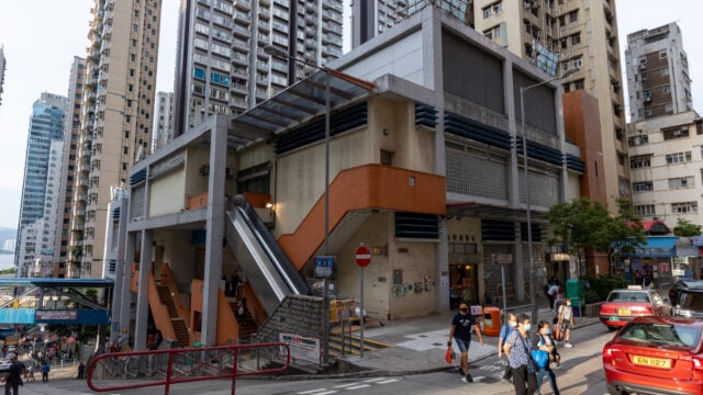 Hong Kong - August 30, 2021 : People at the Sai Ying Pun Market in Hong Kong. It is a market along Centre Street.